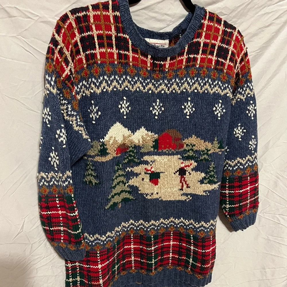 S Vintage knitted Talbots Ice Skater Holiday Christmas Winter  plaid sweater - Picture 9 of 12